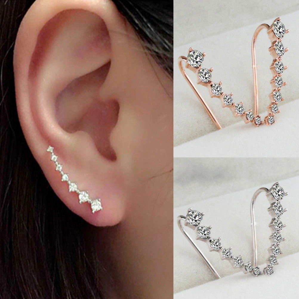 1Pair Women Elegant Crystal Rhinestone Sterling Silver Earrings Sparkling Earrings (Gold)