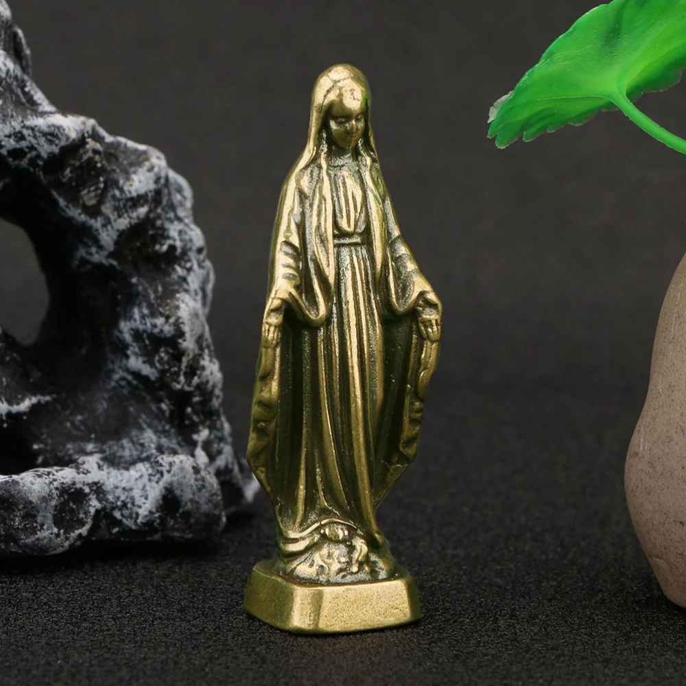 Miniature Maria Statue Virgin Mary Brass Ornament Study Room Desk Decoration