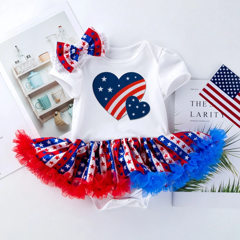 American Independence Day Baby Short Sleeve Shirt Printing Tutu Dress Headband for Kids Infant Baby Toddle (0-3 Months)