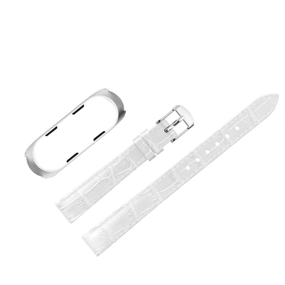 4/3 Crocodile Leather Wrist Band Bracelet Strap Replacement Parts with Stainless Steel Case for Smart Watch (White)