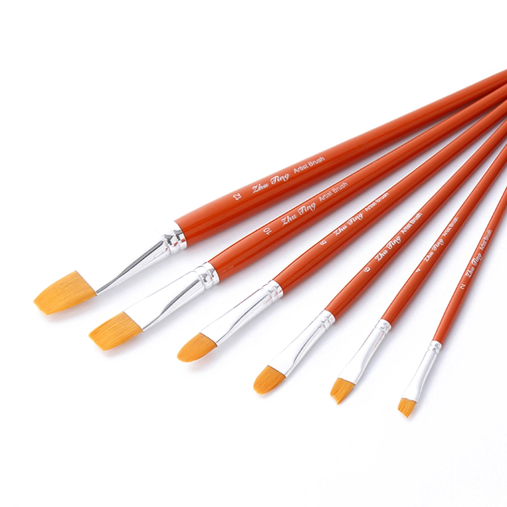 6pcs Paint Brushes Art Set for Acrylic/Oil/Watercolor Painting Nylon Wool Orange Bar