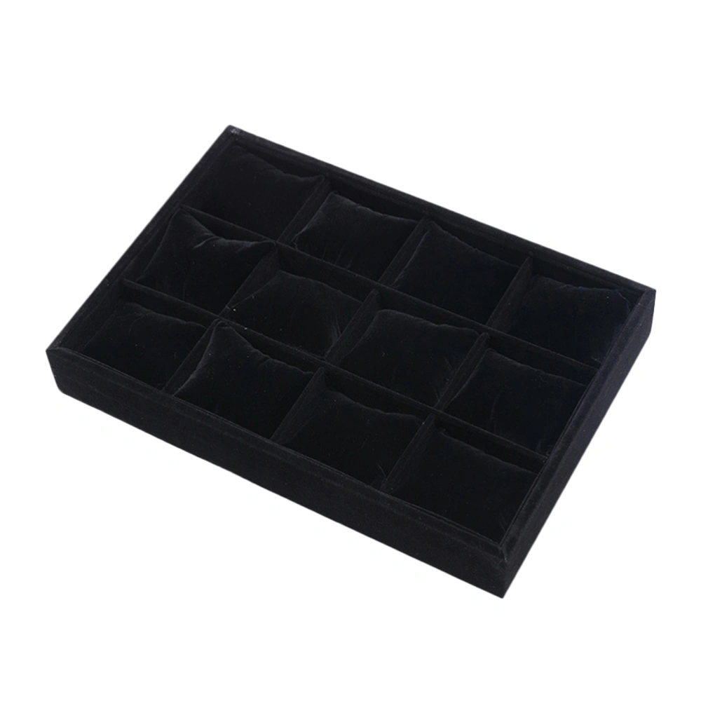 Delicate Multi-lattice Watch Case Pillow Design Storage Tray Flannelette Watch Storage Box (Black)