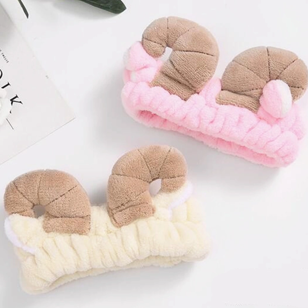 Elastic Headwrap Three-dimensional Horn Hair Band Cartoon Washing Makeup Shower Plush Hair Accessories (Beige)