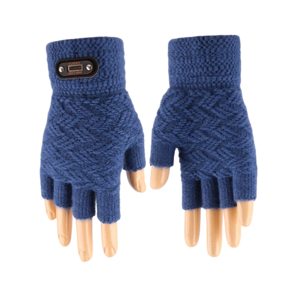 1 Pair of Half Finger Gloves Knitted Winter Gloves Touch Screen Men's Gloves Warm Gloves Windproof Gloves Light Blue