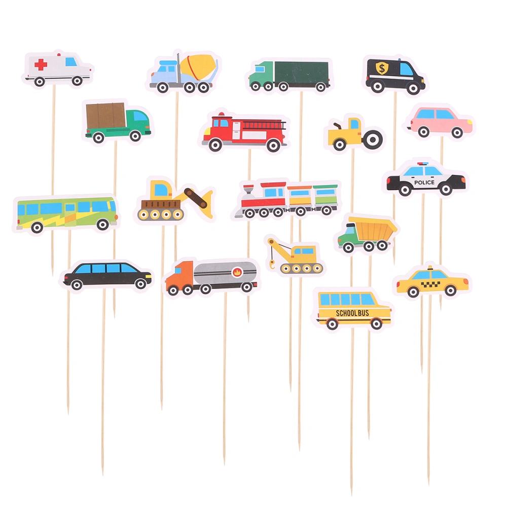 18pcs Vehicle Theme Cupcake Toppers Cartoon Car Cupcake Decoration Party Supplies