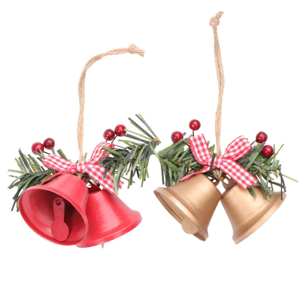 2Pcs Christmas Bell Pendants Decoration Iron Bells Party Bells (Red And Golden)