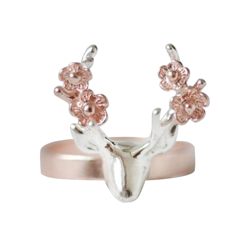 Deer Antler Ring Vintage Finger Ring Flower Rose Gold Rings Christmas Gift for Women (#9)