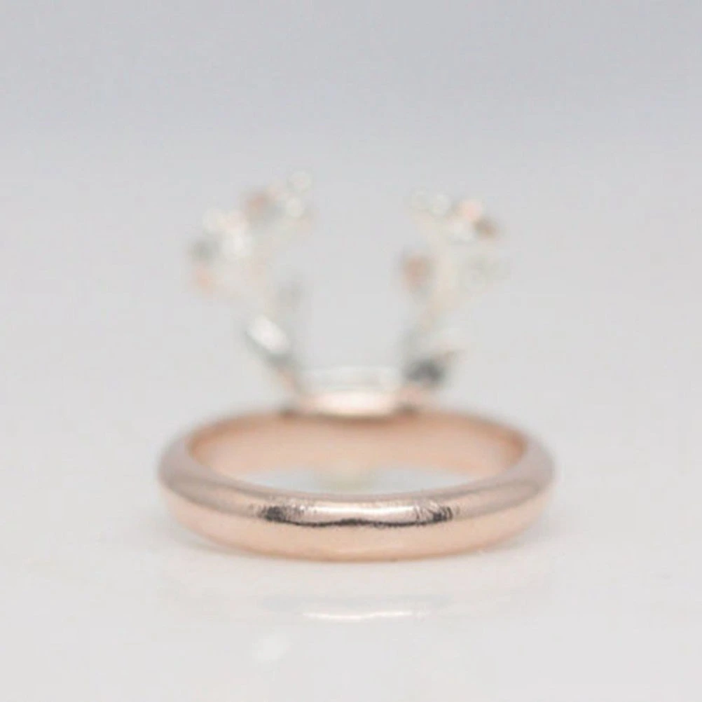 Deer Antler Ring Vintage Finger Ring Flower Rose Gold Rings Christmas Gift for Women (#9)