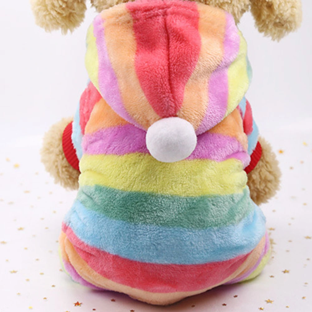 Four Leg Pet Clothing Dog Winter Warm Clothes Puppy Rainbow Stripe Coat Party Costume (Size S)
