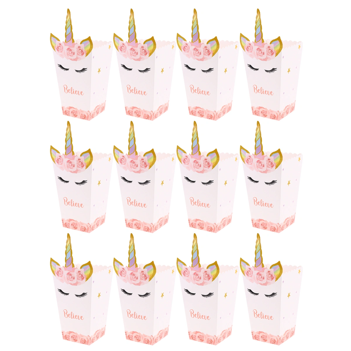 12pcs Popcorn Boxes Unicorn Printing Papers Popcorn Holders Funny Storage Boxes for Store (B Style)