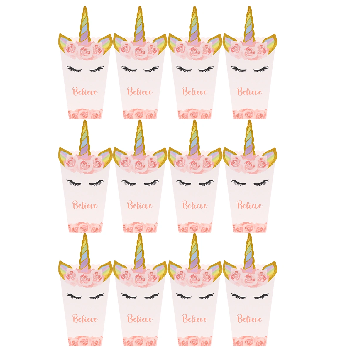 12pcs Popcorn Boxes Unicorn Printing Papers Popcorn Holders Funny Storage Boxes for Store (B Style)