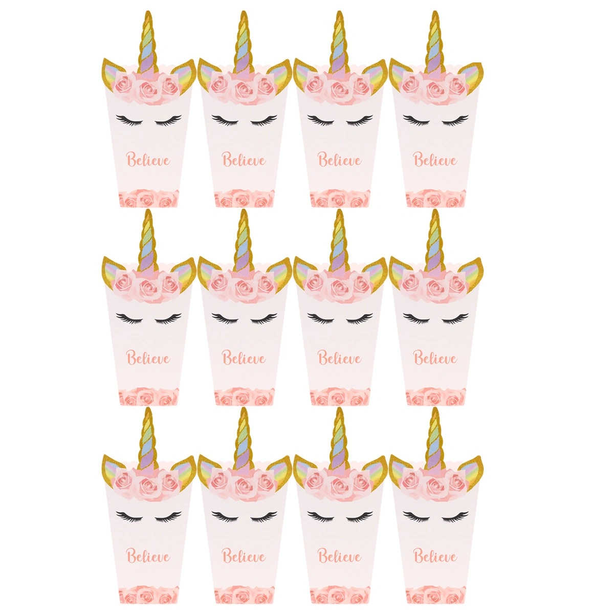 12pcs Popcorn Boxes Unicorn Printing Papers Popcorn Holders Funny Storage Boxes for Store (B Style)