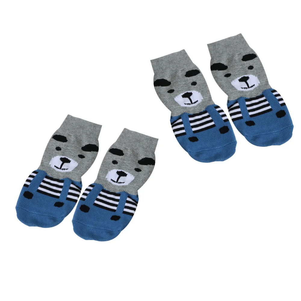 4pcs Pet Dog Socks Non-slip Socks Anti-Scratch Breathable Socks Warm Knitted Socks for Dogs Puppy (Size 5XL Gray-blue Panda Pattern)