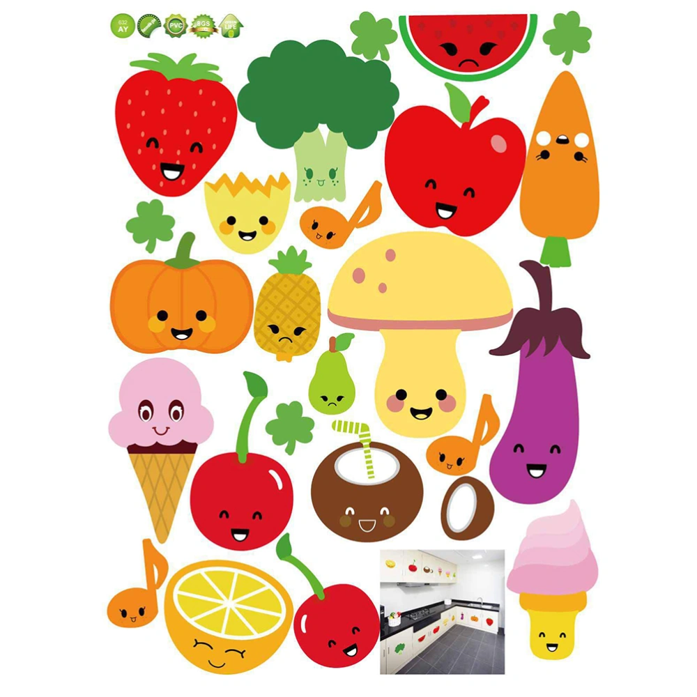 Removable Wall Stickers Cartoon Fruit and Vegetable Wall Stickers Vinyl Wallpapers DIY Decor Decals for Refrigerator Kitchen 45 x 60CM