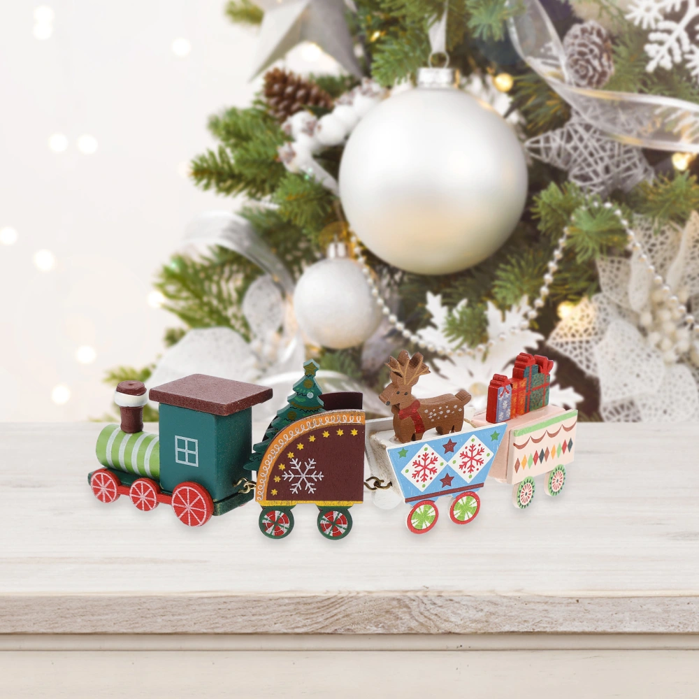 Christmas Wooden Colorful Train Decoration Creative 4 Section Train Adornment for Party Festival