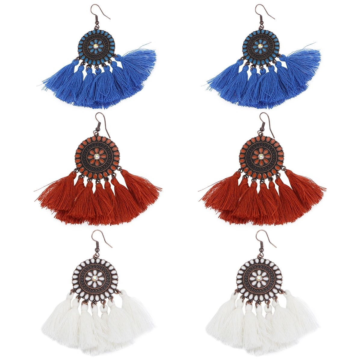 3 Pairs of Fringe Earrings Bohemian Seaside Resort Accessories for Women