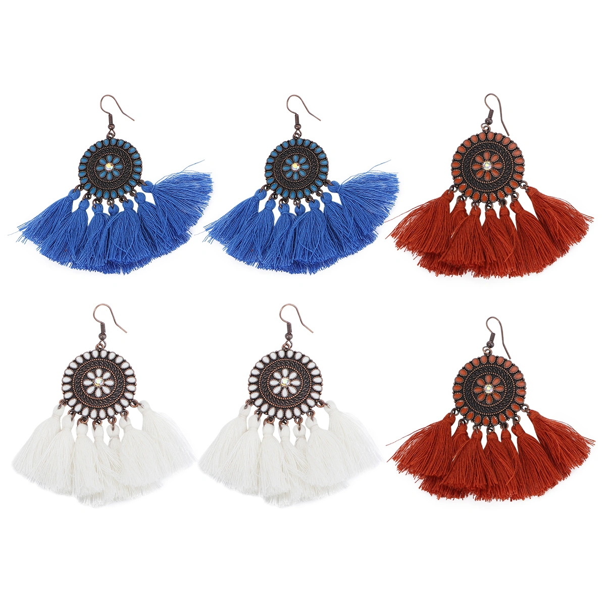3 Pairs of Fringe Earrings Bohemian Seaside Resort Accessories for Women
