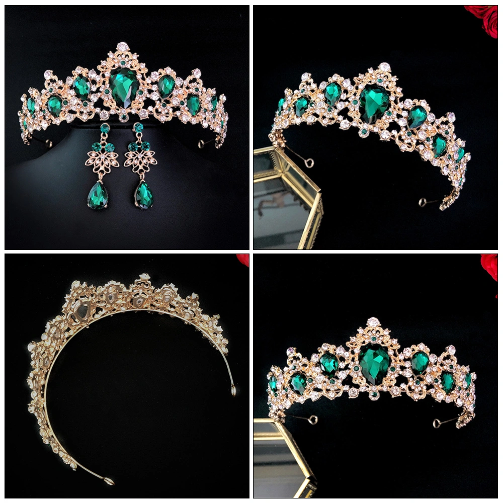 1 Set Elegant Bride Headdress Crystal Crown Headband Earrings Wedding Accessory