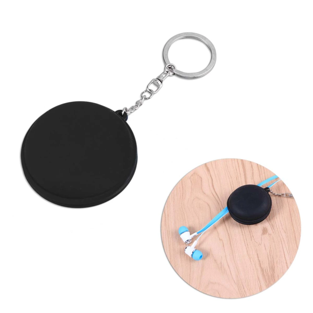 Silicone Earbud Cases Small Round Pocket Earbud Travel Carrying Case with Mental Ring for Smartphone Earphone  Headset Storage Bags Headphone Box (Black)