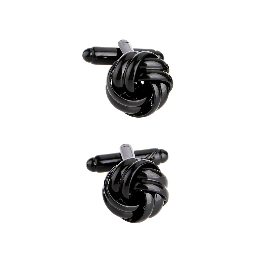 2pcs Knot Cufflinks for Men Shirt Cufflinks Tone Unique Business Wedding (Black)