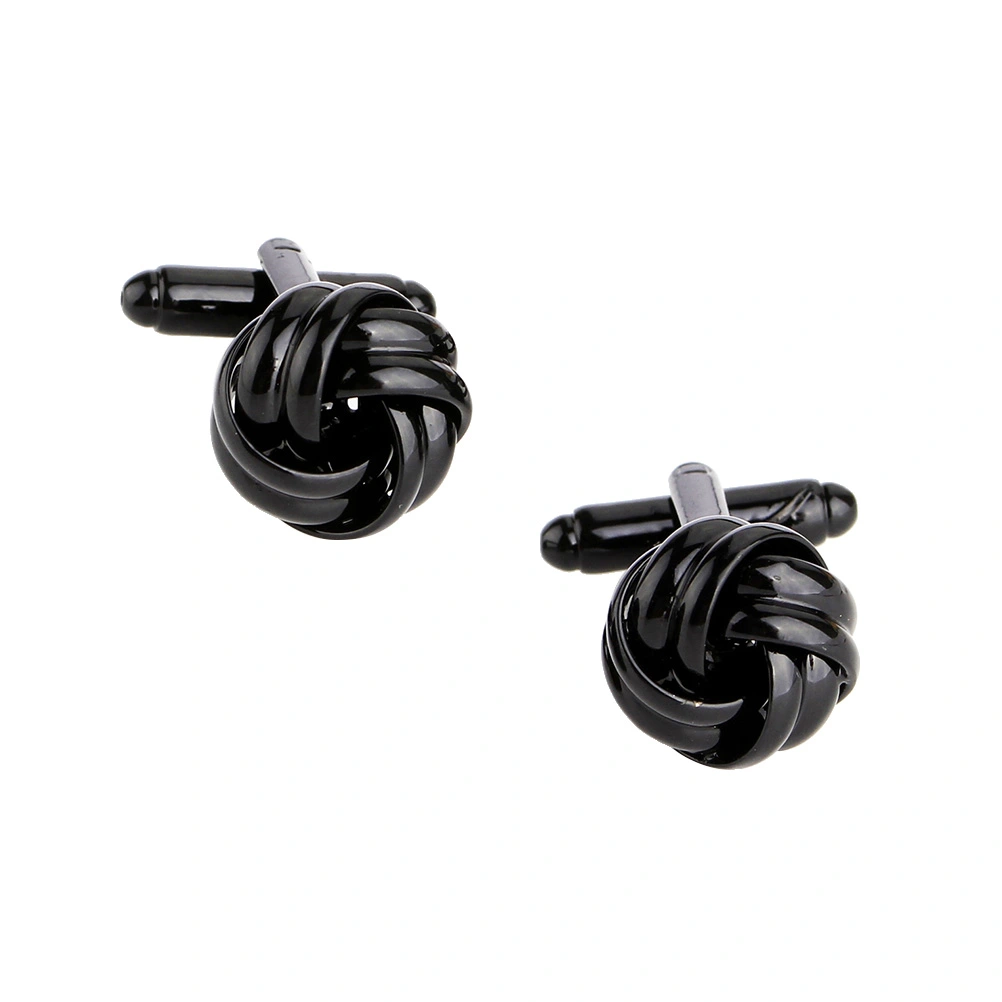 2pcs Knot Cufflinks for Men Shirt Cufflinks Tone Unique Business Wedding (Black)