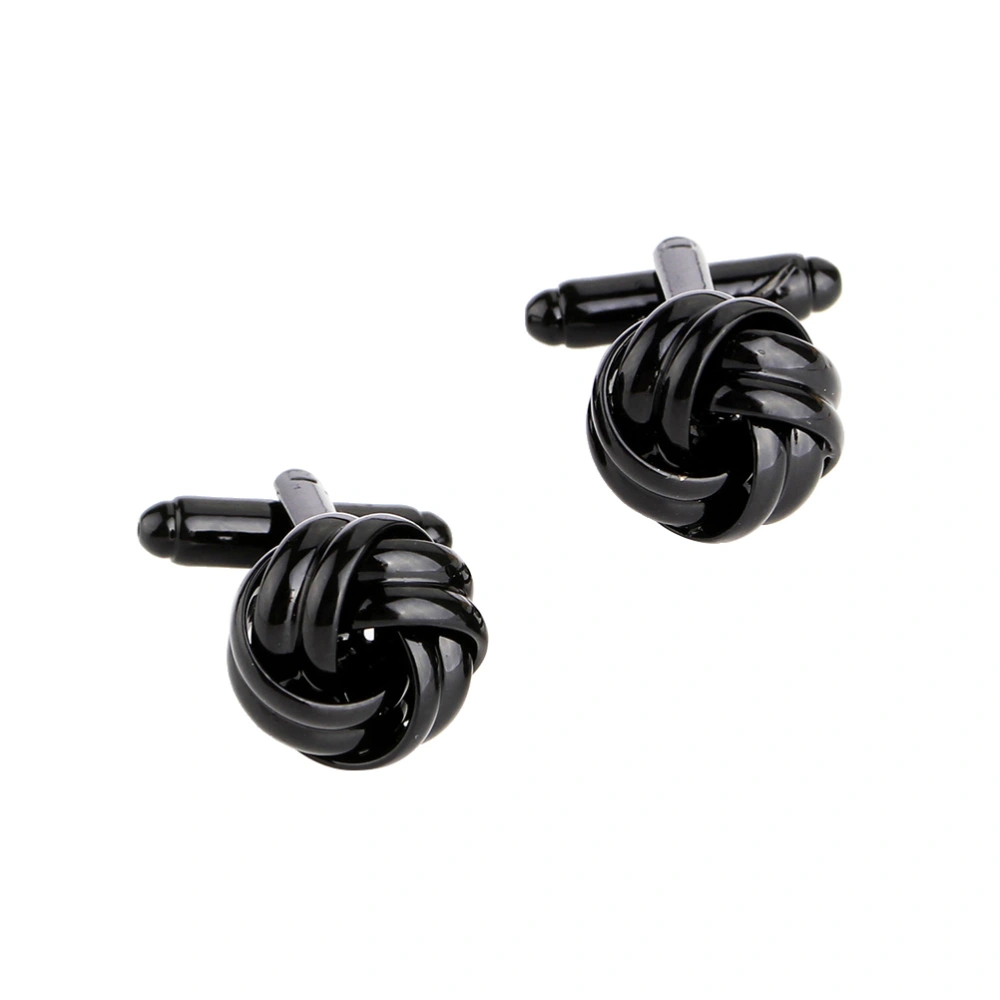 2pcs Knot Cufflinks for Men Shirt Cufflinks Tone Unique Business Wedding (Black)