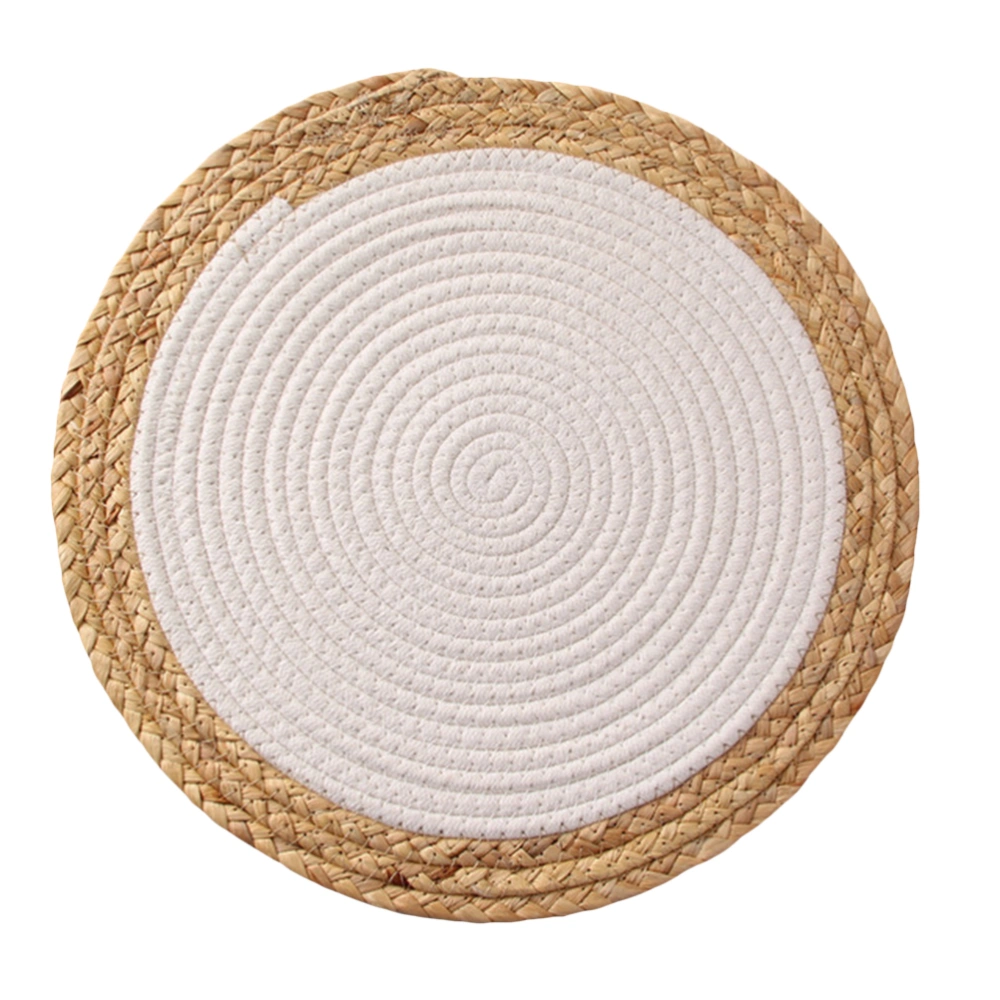 1PC Straw Woven Cotton Rope Splicing Placemat Heat Insulation Dish Mat (White)