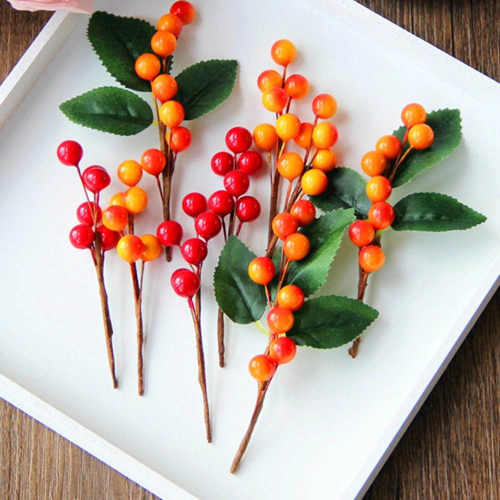 10pcs DIY Artificial Berry Twig Beautiful Berry Cuttings Desktop Vase Berry Home Decor Party Ornament (5pcs Red, 5pcs Orange)