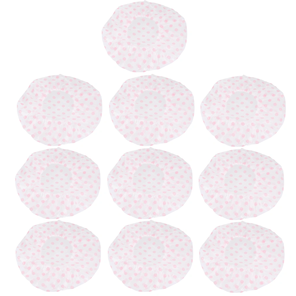 10pcs Disposable Shower Caps Waterproof Dustproof Elastic Plastic Bath Caps Transparent Caps for Hair Salon Home Use (Pink)