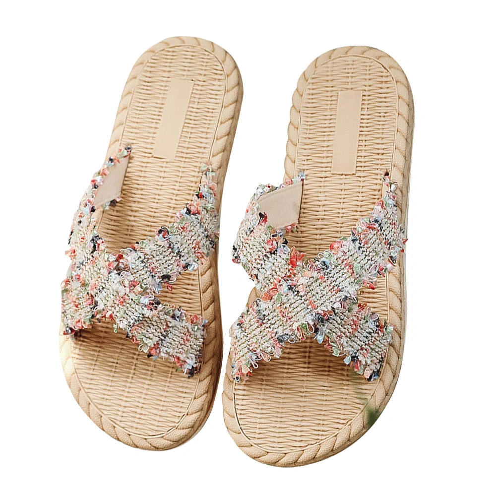 1 Pair of Imitation Straw Woven Slippers Fashion Shoes Women Beach Shoes