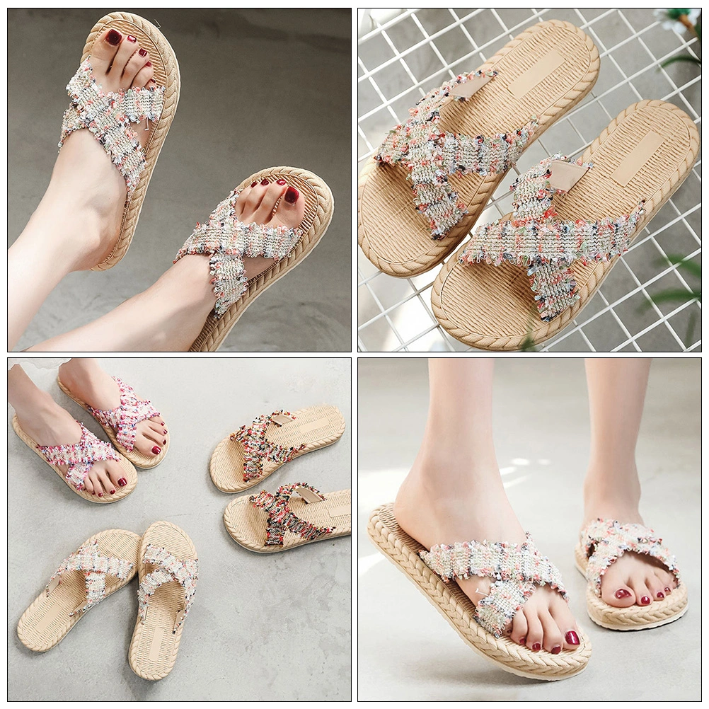 1 Pair of Imitation Straw Woven Slippers Fashion Shoes Women Beach Shoes