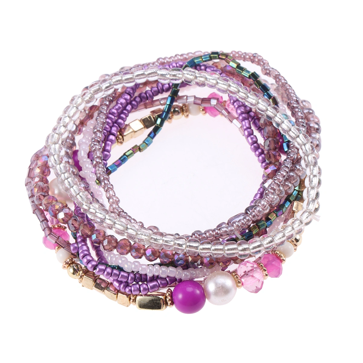 Ladies Fashion Beaded Bohemian Style Bracelet Statement Jewelry Birthday Gifts (Purple)