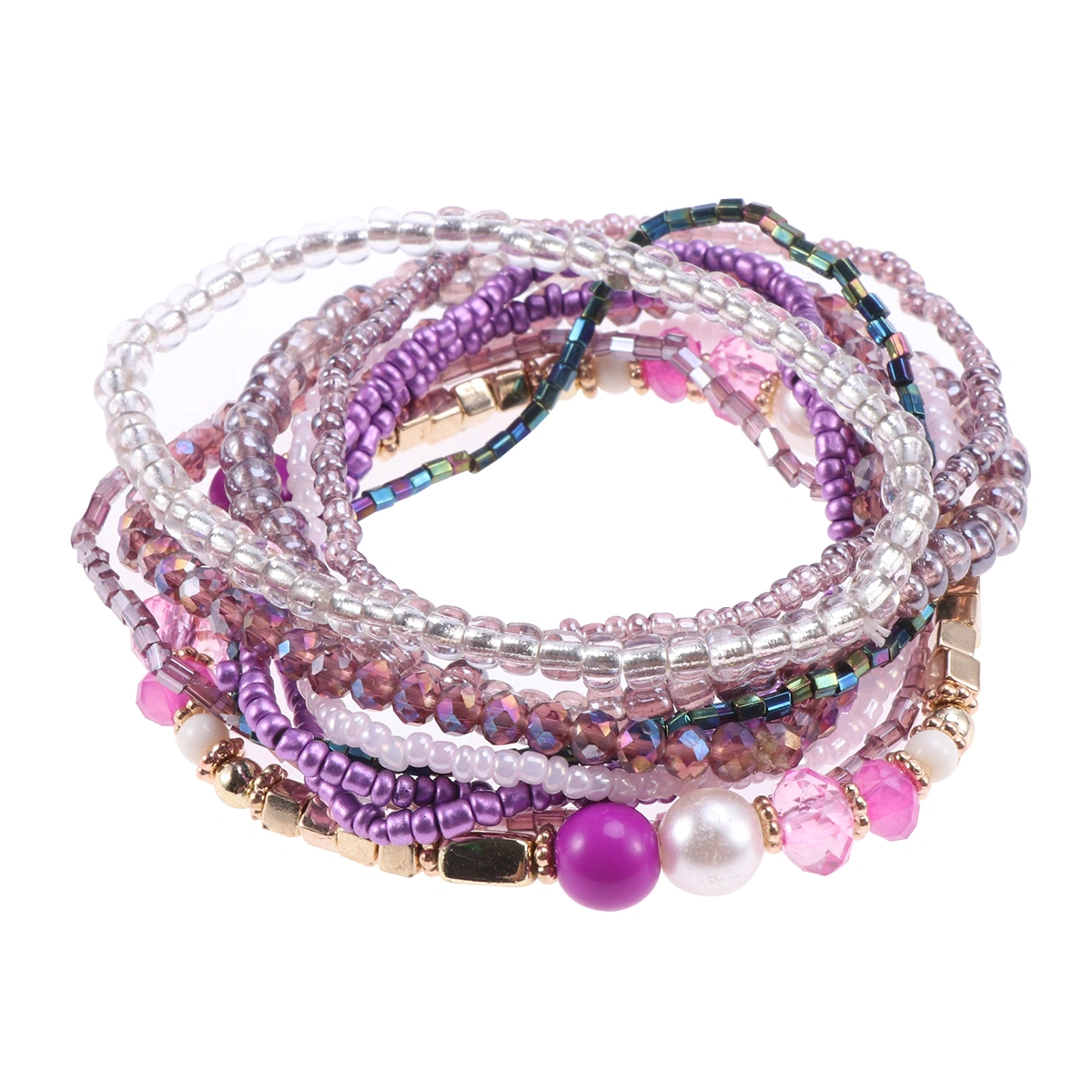 Ladies Fashion Beaded Bohemian Style Bracelet Statement Jewelry Birthday Gifts (Purple)