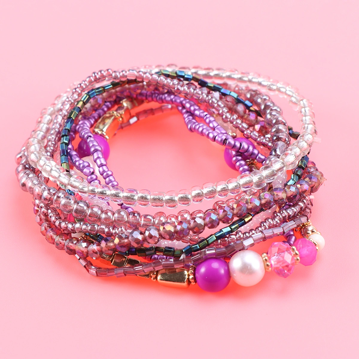 Ladies Fashion Beaded Bohemian Style Bracelet Statement Jewelry Birthday Gifts (Purple)