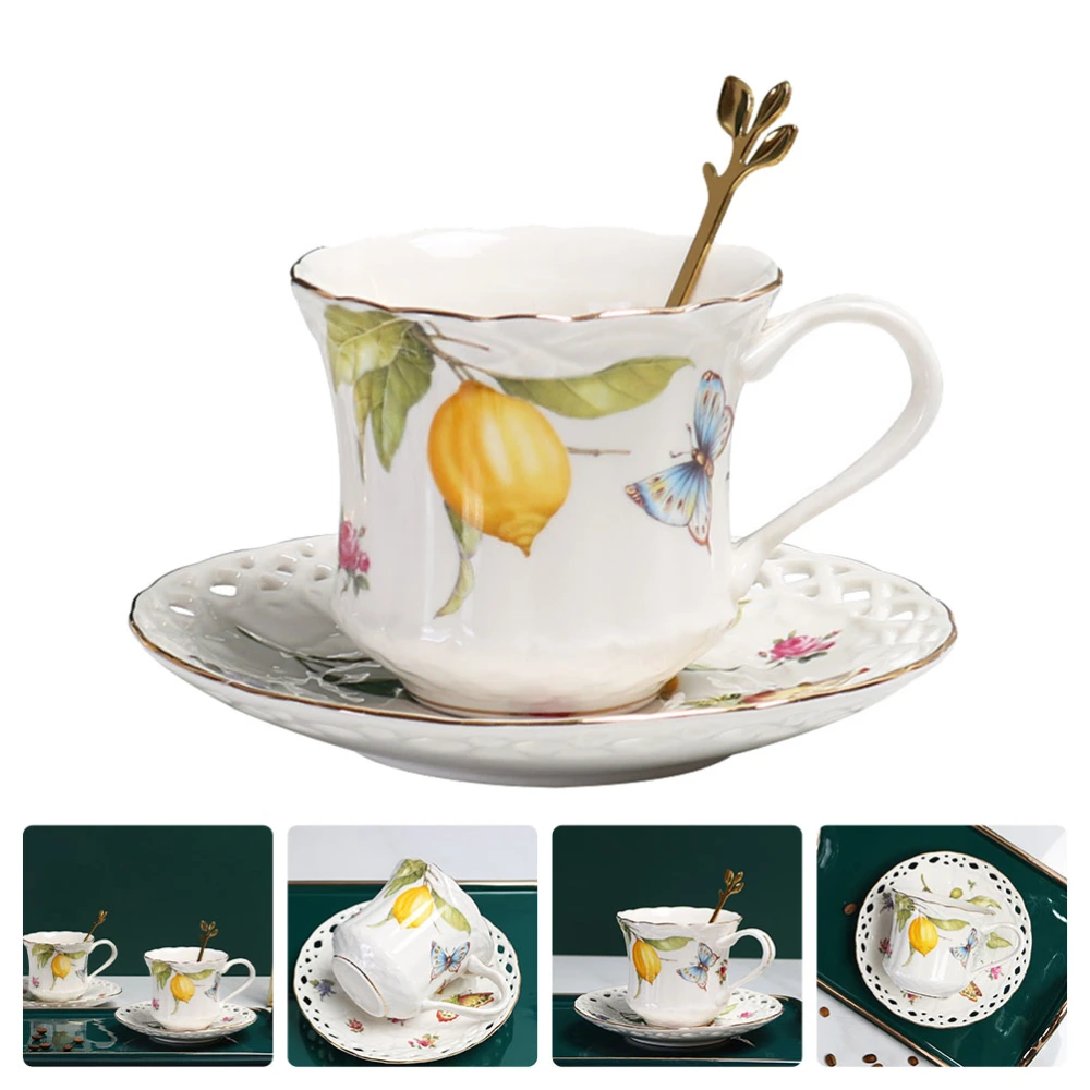 1 Set European Style Ceramic Coffee Cup Tea Cup with Plate Spoon (Assorted Color)