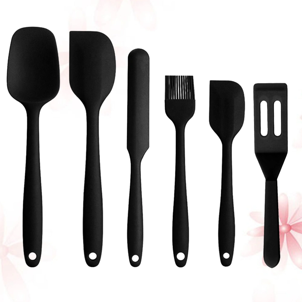 6pcs Silicone Cooking Utensils Set Non-stick Spatula Scraper Shovel Kitchen Tools Set Kitchen Gadgets Heat-Resistant Cookware Set (Black)