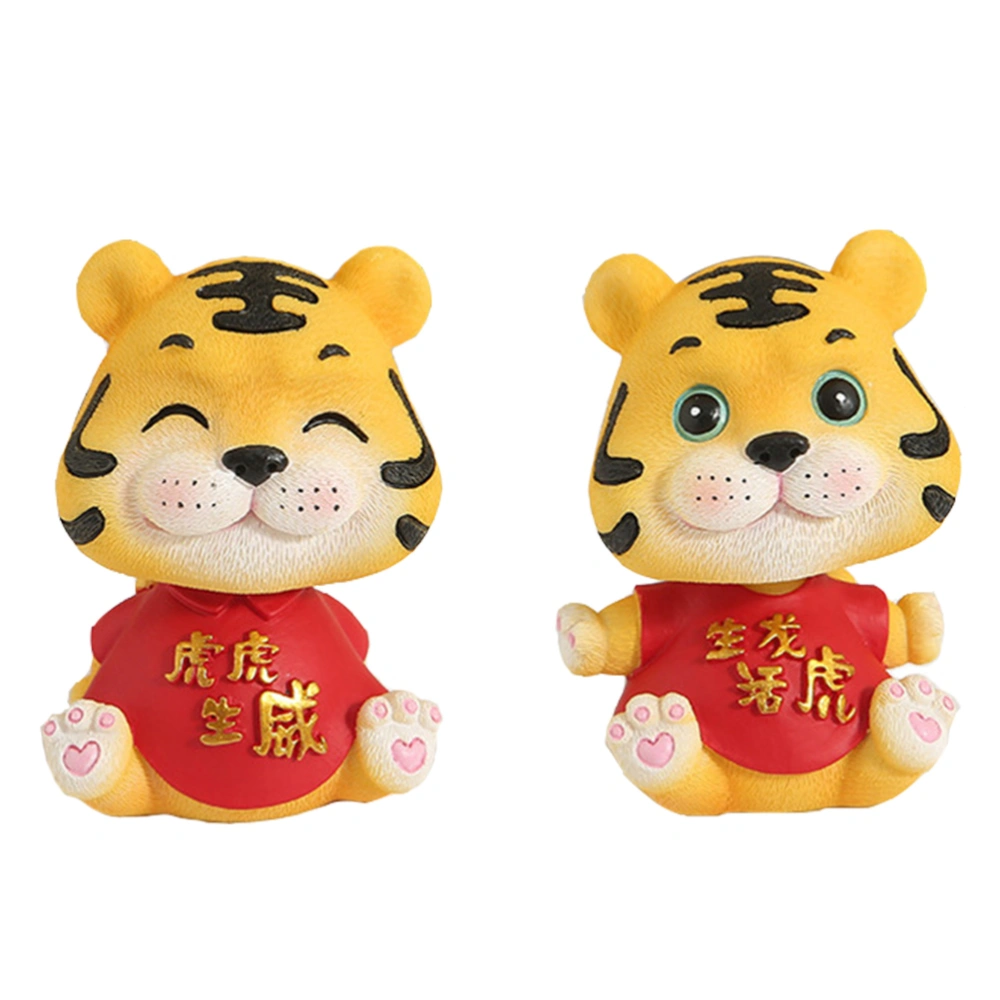 2Pcs Tiger Animal Resin Automobile Decorations Animal Doll Decor Home Adornments (Red)