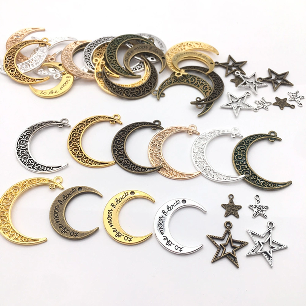 42pcs Women Fashion Necklace Pendant Creative Retro Alloy Hollow Moon Stars Shape Pendant Charm Accessories for Making Necklace (Mixed Color)