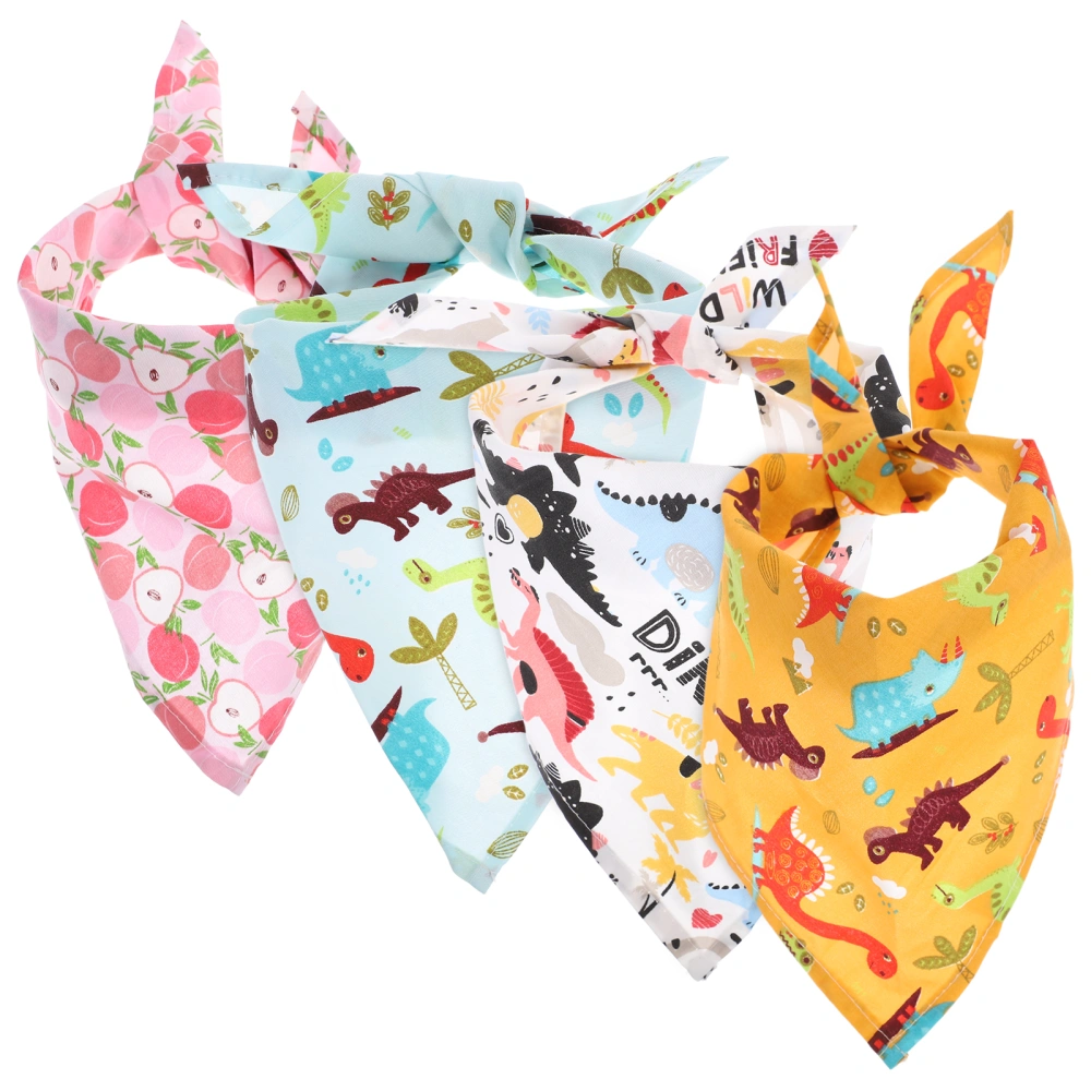 4Pcs Peach and Dinosaurs Pet Bandana Decorative Pet Scarf Pet Triangle Scarf Summer Pet Supply