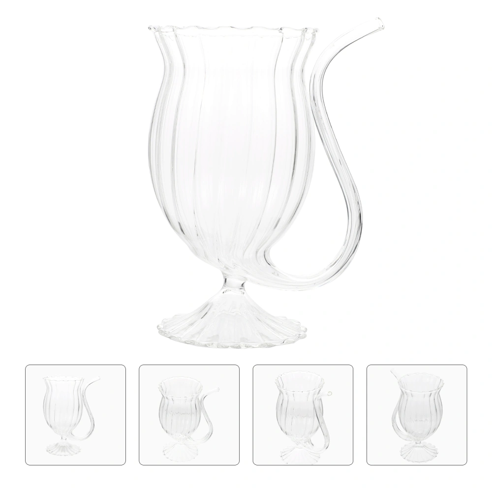 1Pc 300ml Transparent Glass Wine Cup Creative Beverage Cup Wine Glass with Straw