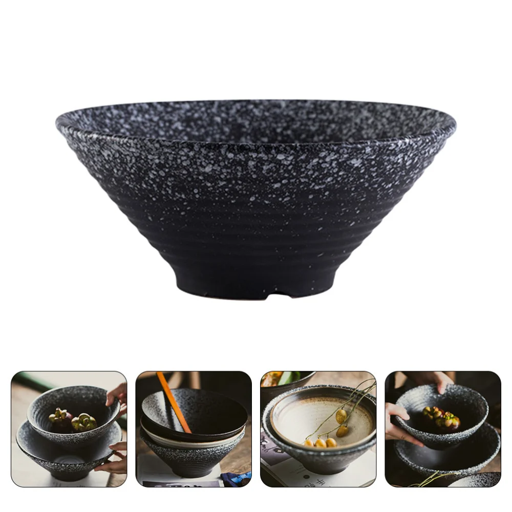 1Pc Creative Ceramic Ramen Bowl Salad Snack Dish Restaurant Kitchen Bowl (Black)