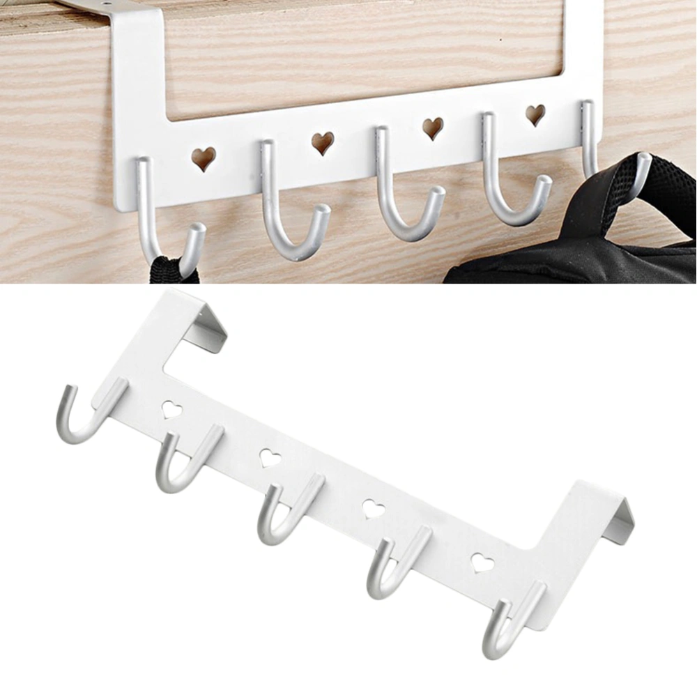 Wall Mounted Hook Rack Over the Door Aluminum Hook Rack with 5 Hooks Home Clothes Coats Organizer for Kitchen Bedroom Bathroom(Silver)