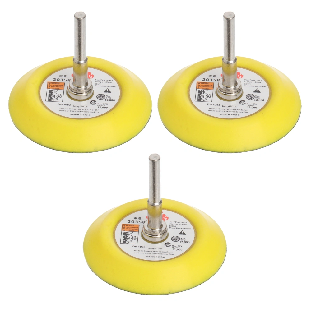 3Pcs 3-inches Electric Drill Self-adhesive Disc Wheel Polishing Grinding Plate with 6MM Sticks