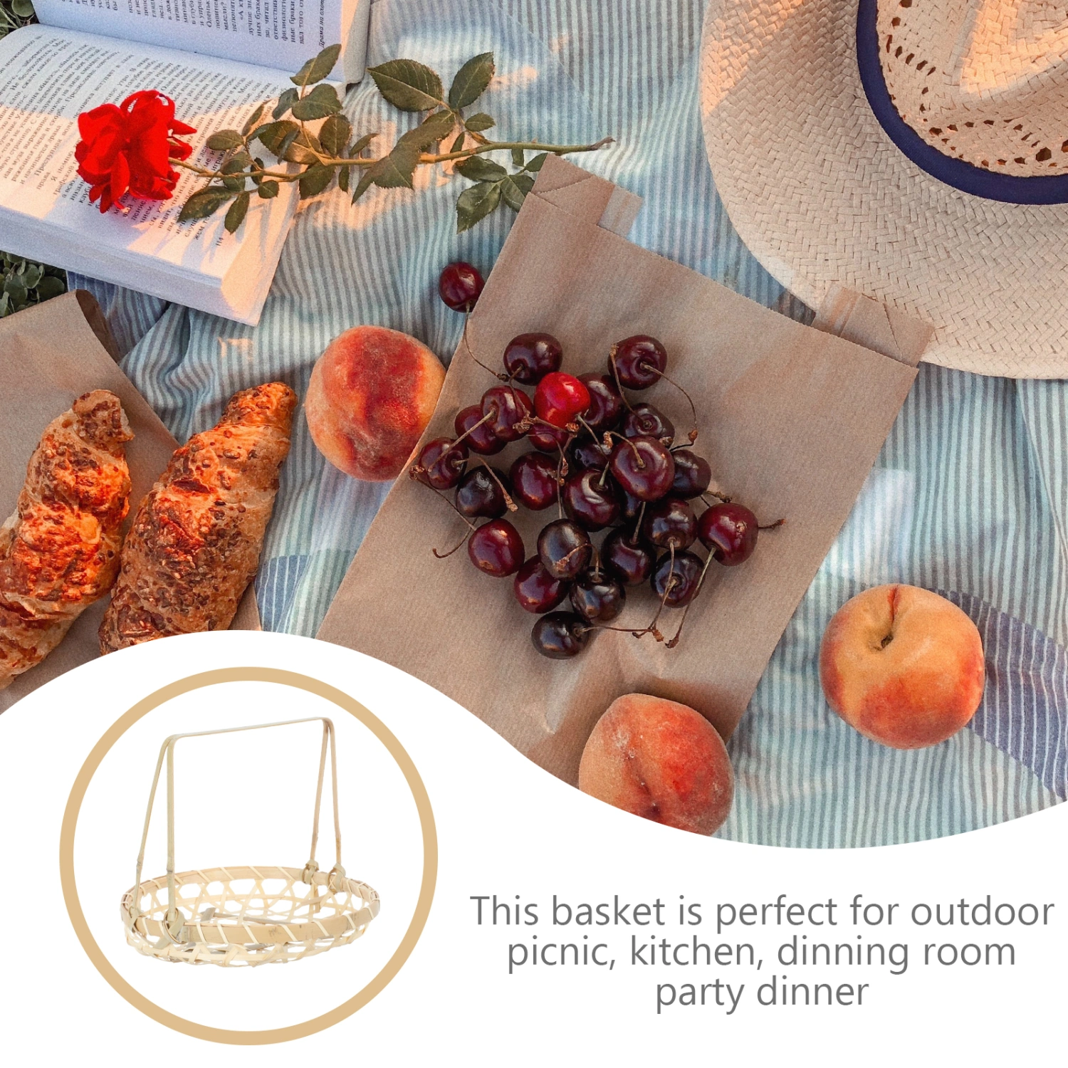 1pc Fruit Basket Hanging Basket Home Storage Basket Picnic Basket Handmade Basket