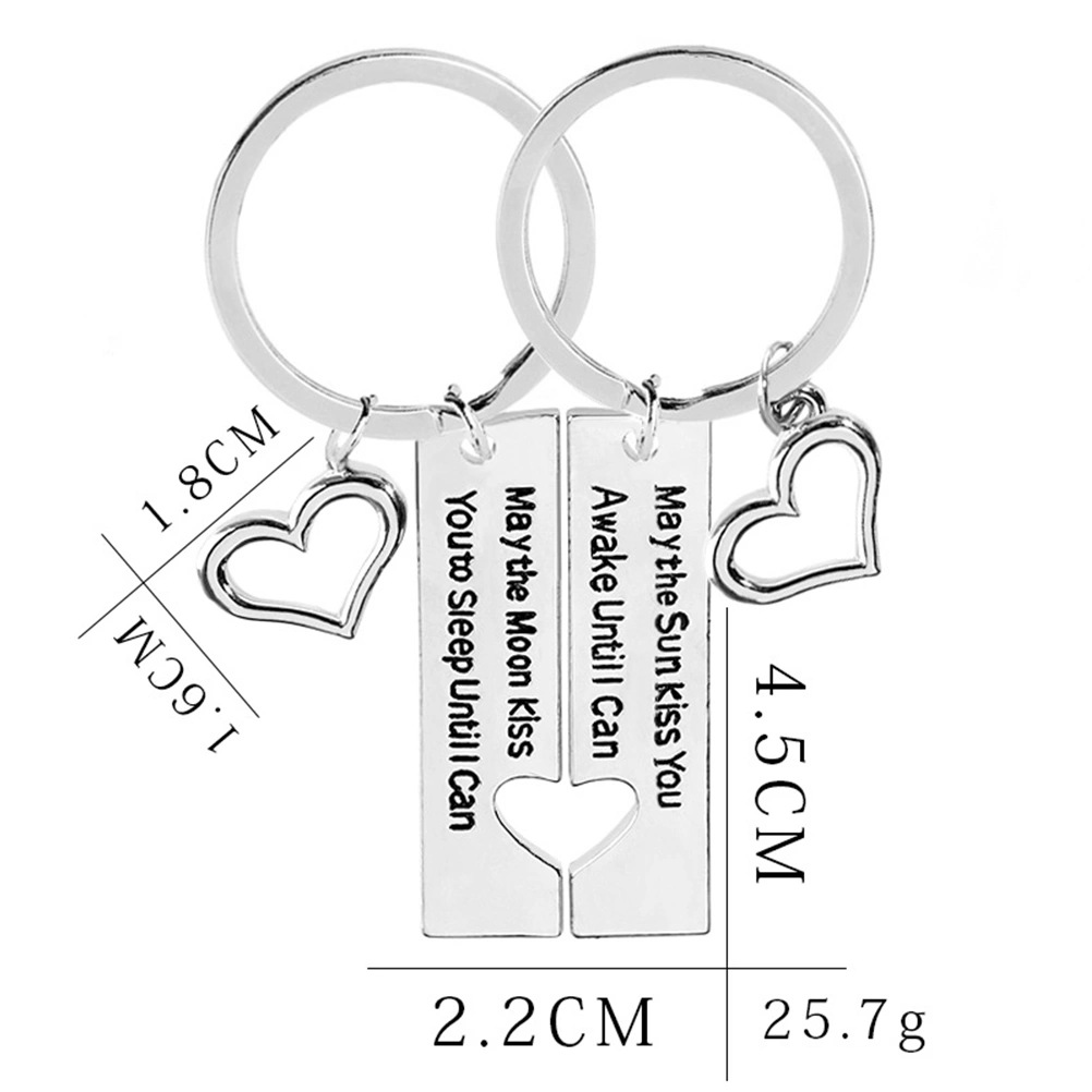 Couples Keychains Set May the Sun Kiss You Awake Until I Can May the Moon Kiss You to Sleep Until I Can Keychain Set (Silver)