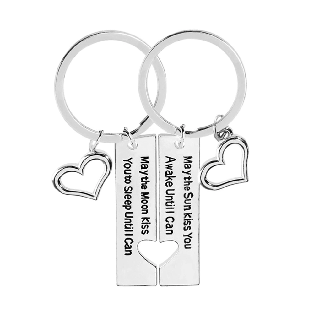 Couples Keychains Set May the Sun Kiss You Awake Until I Can May the Moon Kiss You to Sleep Until I Can Keychain Set (Silver)