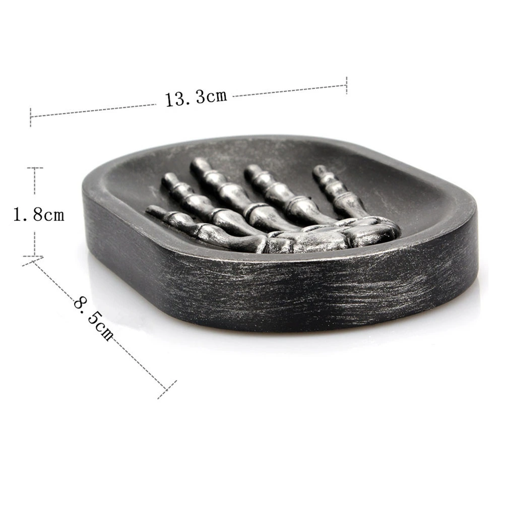 Gothic Skeleton Skull Hand Soap Dish Kitchen Bathroom Shower Soap Drainer Tray Holder Box Soap Storage Plate Tray (Black)