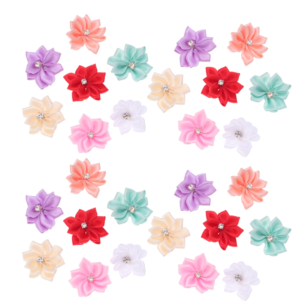 40pcs 3cm Girls Flower Headbands with Diamond Handmade Hair Band Headwear DIY Accessories (Mixed Color)