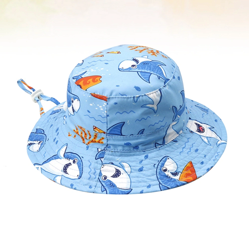 52cm Blue Summer Beach Hat Shark Design Suncreen Sun Hat Breathable Fisherman Hat for Outdoor Child with Adjustable Belt