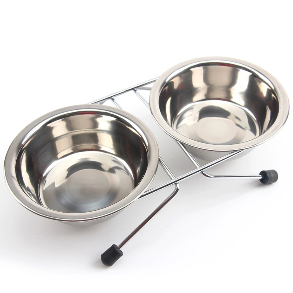 Pet Feeder for Dog Cat Stainless Steel Food and Water Bowls with Antiskid Iron Stand - Size Small